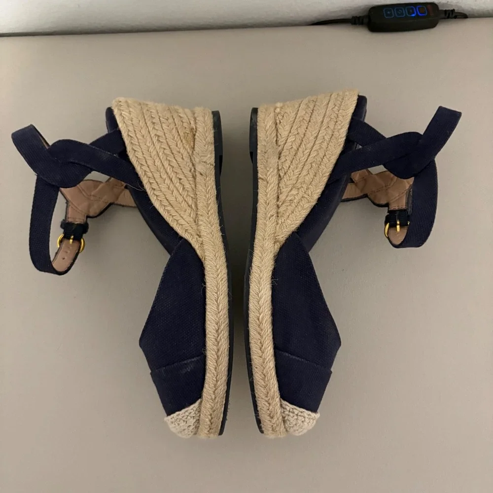 Cole Haan Cloudfeel Navy Canvas Espadrille Wedge Sandals W29097 Womens 6B Preppy